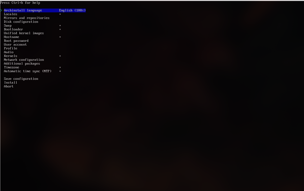 Archinstall的主界面