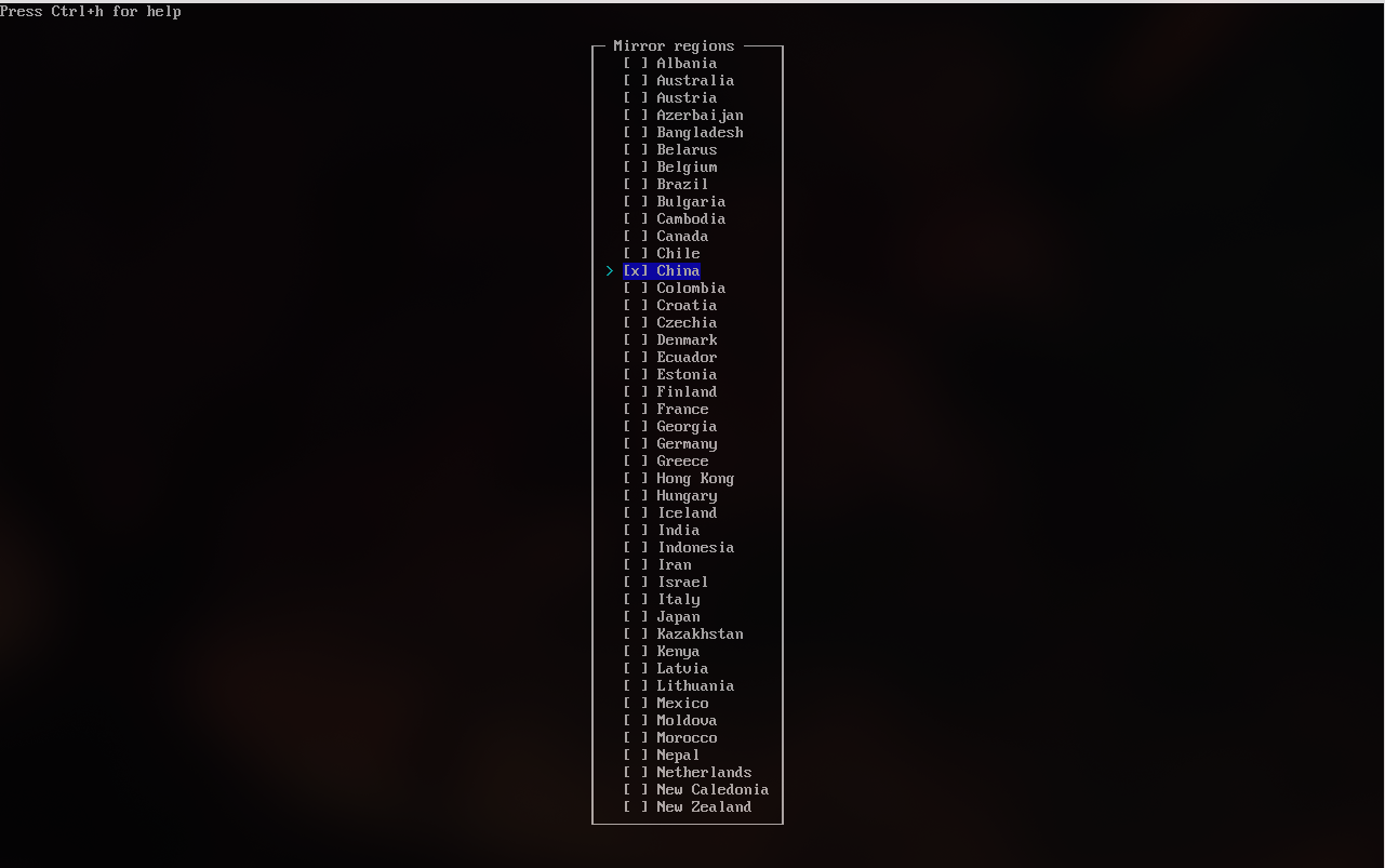 如果还需要使用其它地区的镜像,按空格即可勾选